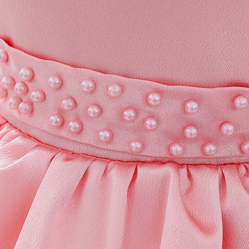Girls Peach-Coloured Embellished Layered Fit & Flare Midi Dress