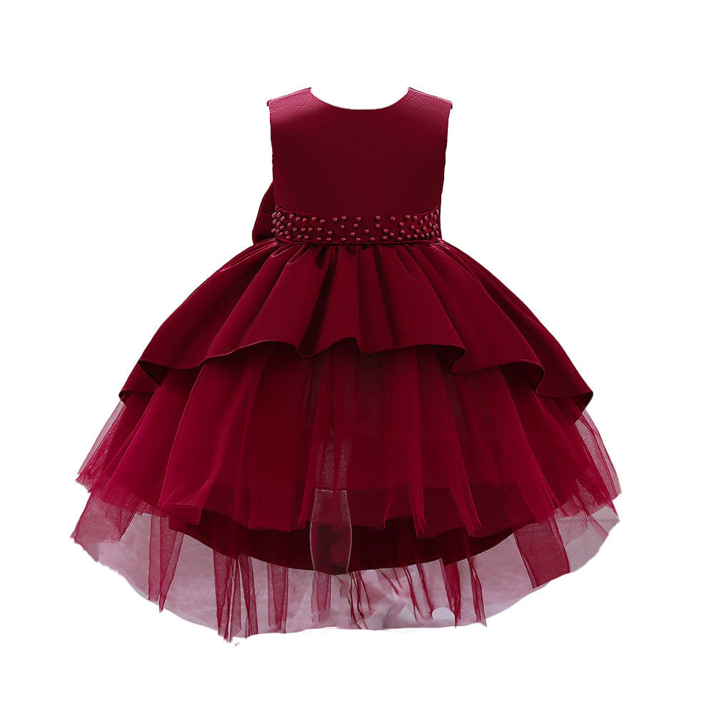 Maroon Layered Round Neck Sleeveless Fit & Flare Dress
