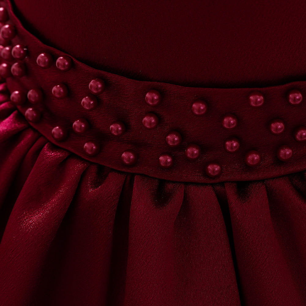 Maroon Layered Round Neck Sleeveless Fit & Flare Dress