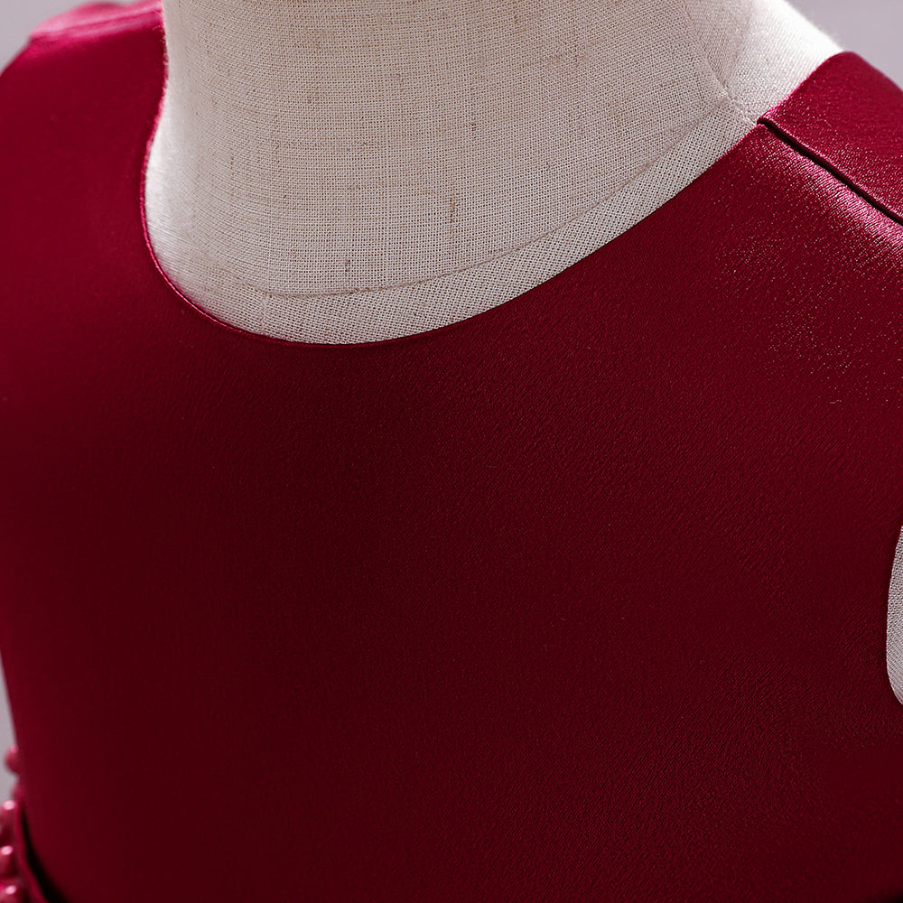 Maroon Layered Round Neck Sleeveless Fit & Flare Dress