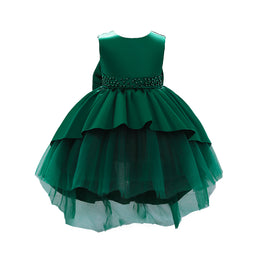 Girls Green Sleeveless Layered Ballon Dress