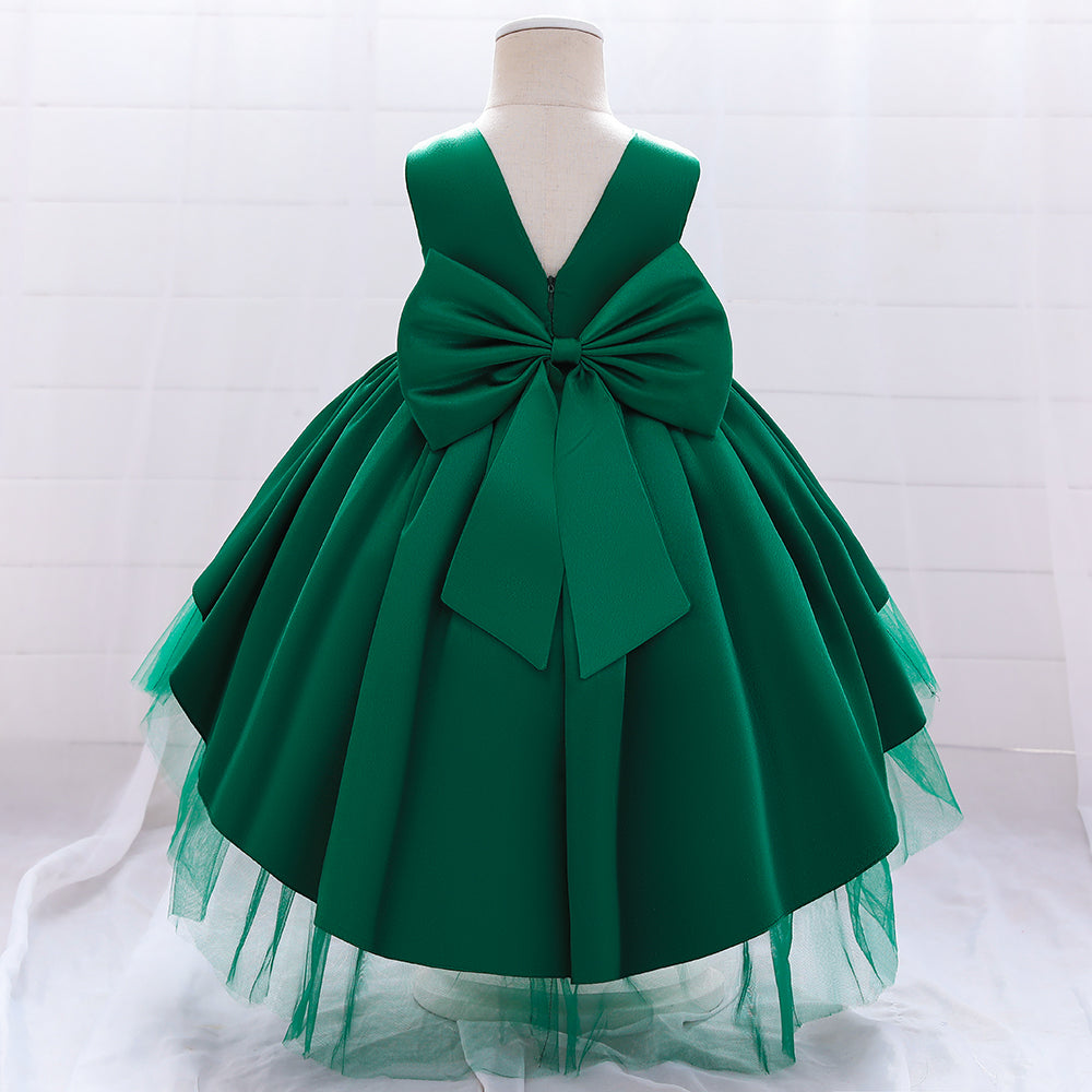 Girls Green Sleeveless Layered Ballon Dress