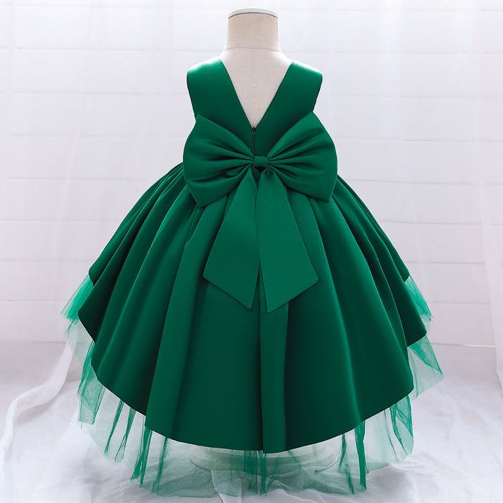 Girls Green Sleeveless Layered Ballon Dress