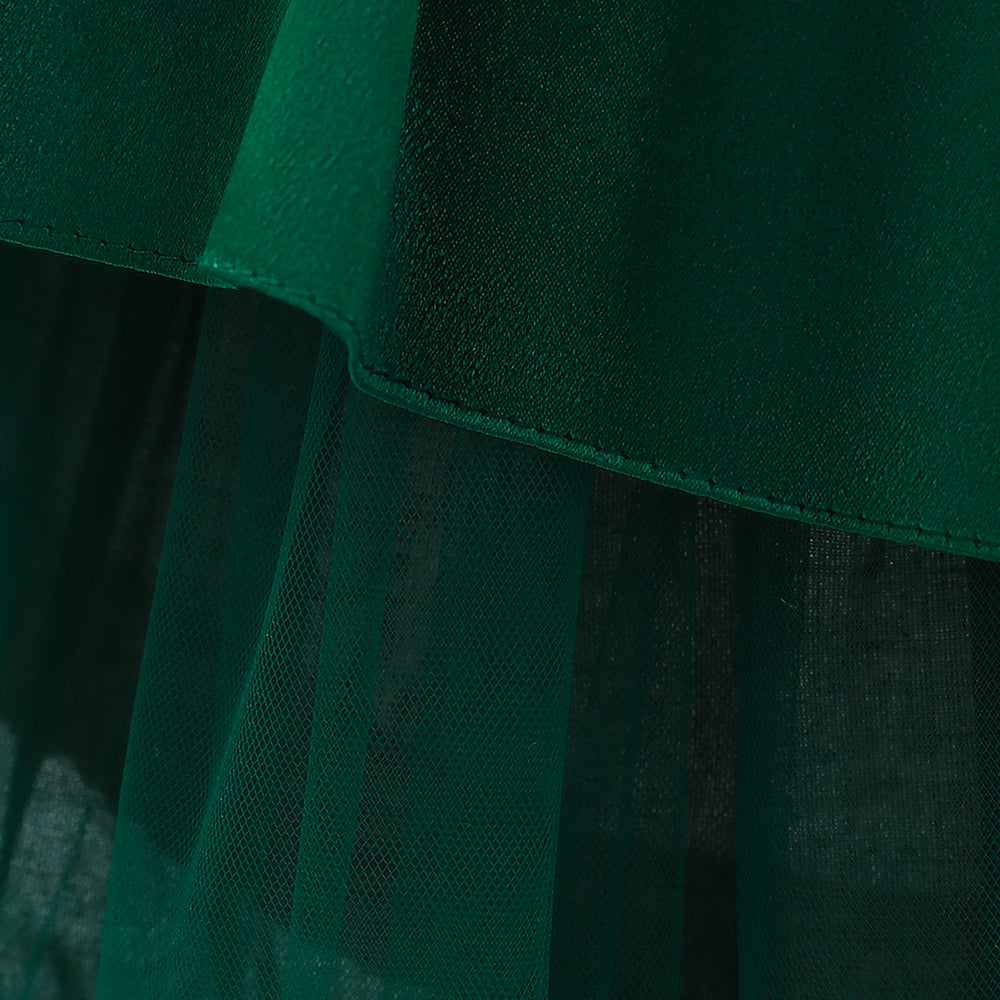 Girls Green Sleeveless Layered Ballon Dress