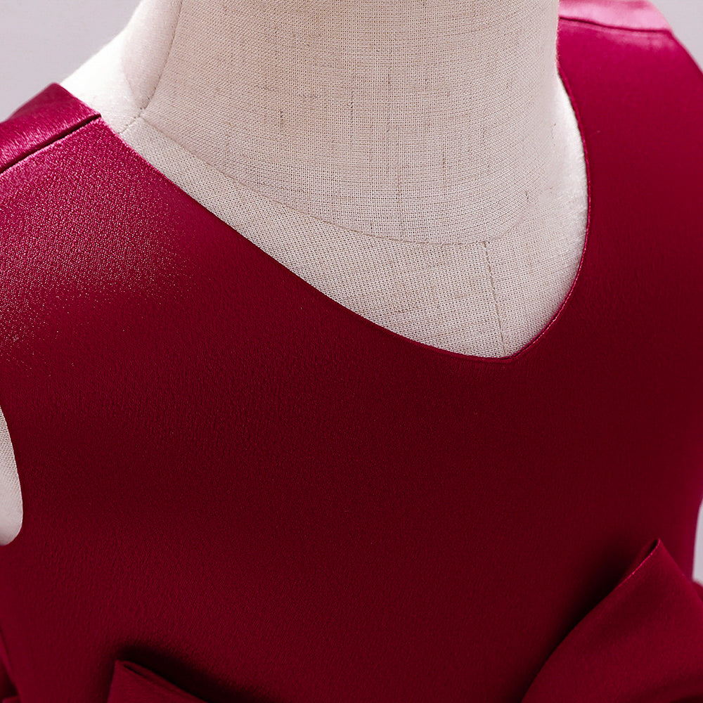 Girls Red V-Neck Bow Detail Balloon Dress