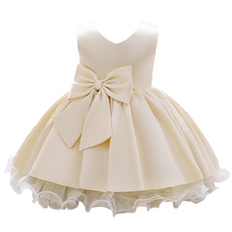 Girls Champagne V-Neck Bow Fit & Flare Mini Dress