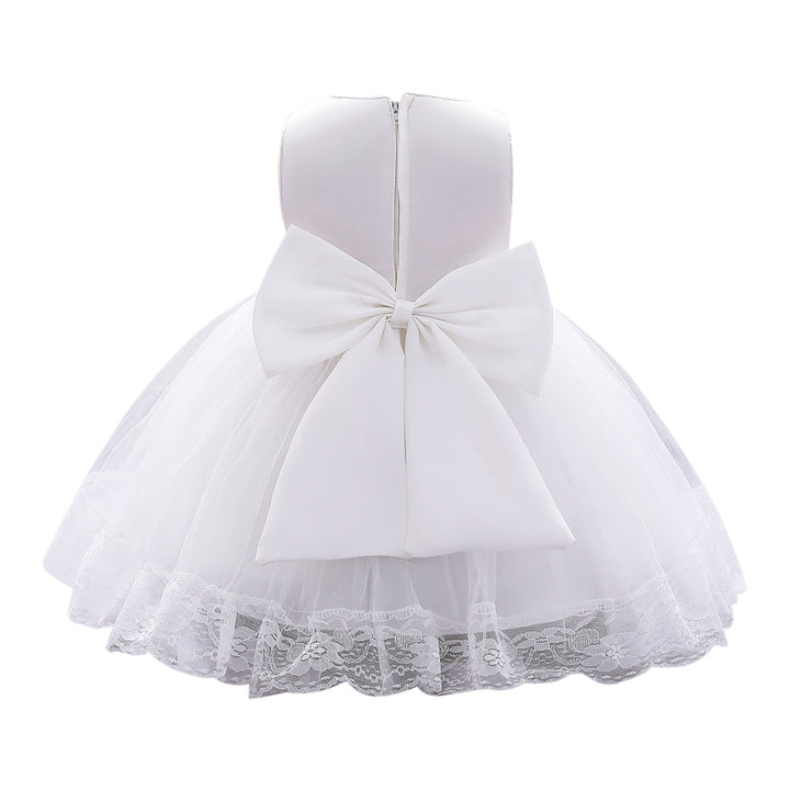 Girls White Floral Embroidered Net Balloon Dress