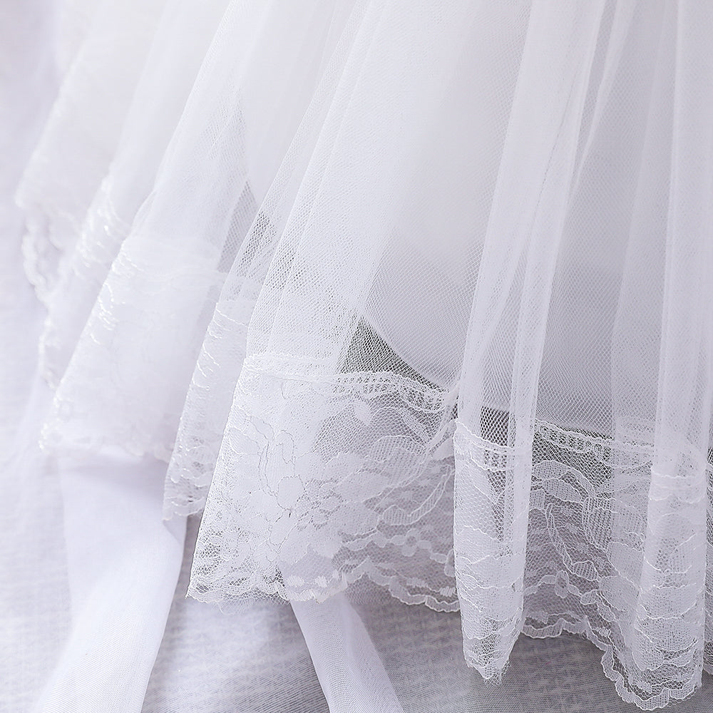 Girls White Floral Embroidered Net Balloon Dress