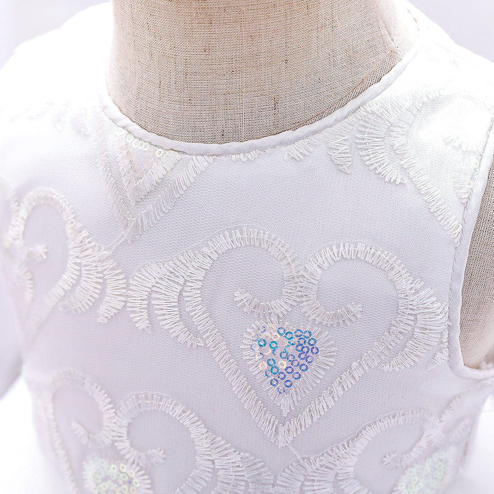 Girls White Floral Embroidered Net Balloon Dress