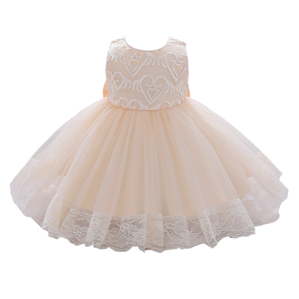 Beige & White Floral Embroidered Fit & Flare Dress