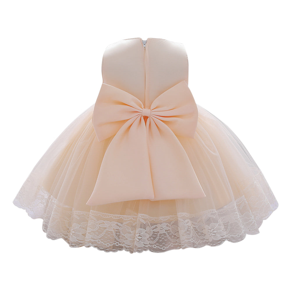 Beige & White Floral Embroidered Fit & Flare Dress