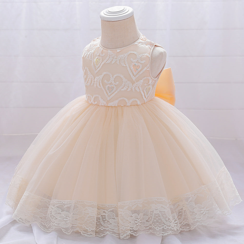 Beige & White Floral Embroidered Fit & Flare Dress