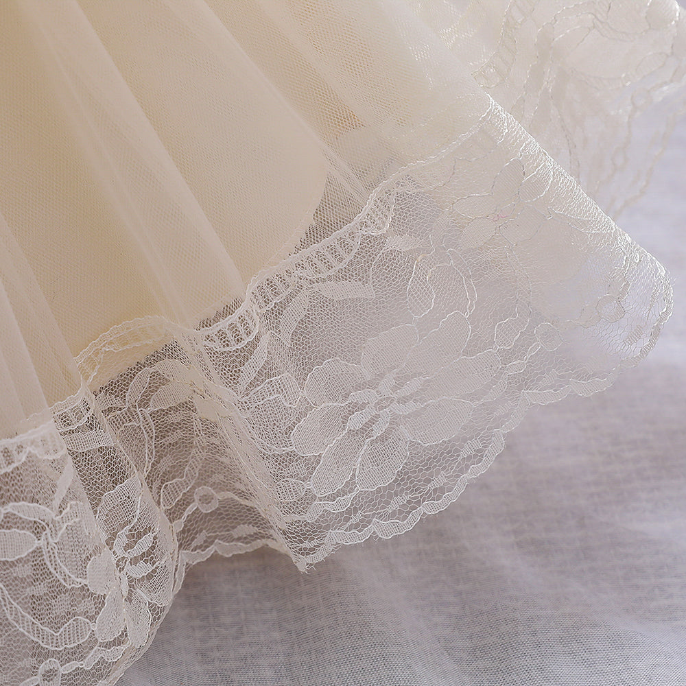 Beige & White Floral Embroidered Fit & Flare Dress