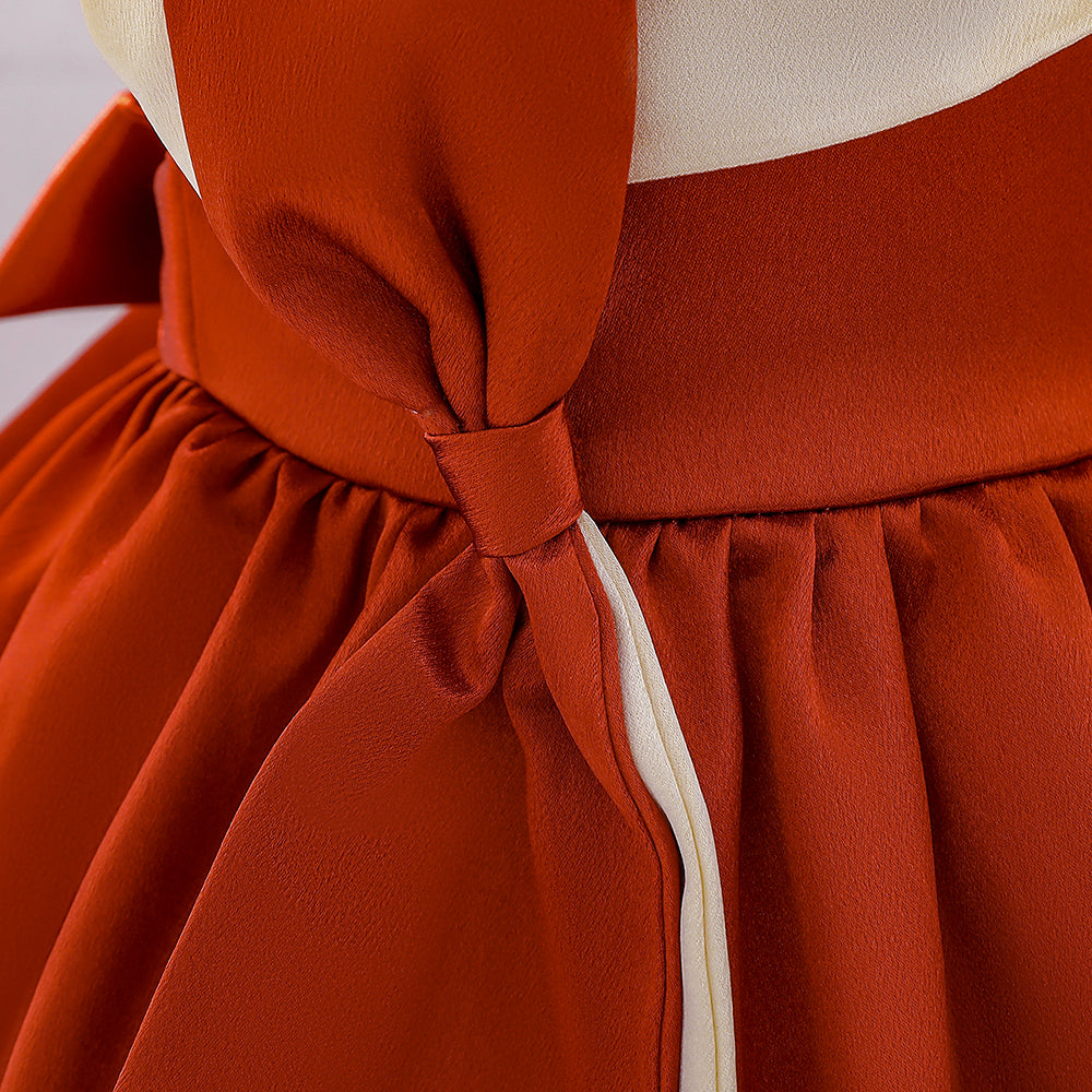 Rust Ruffles Detail Fit & Flare Dress