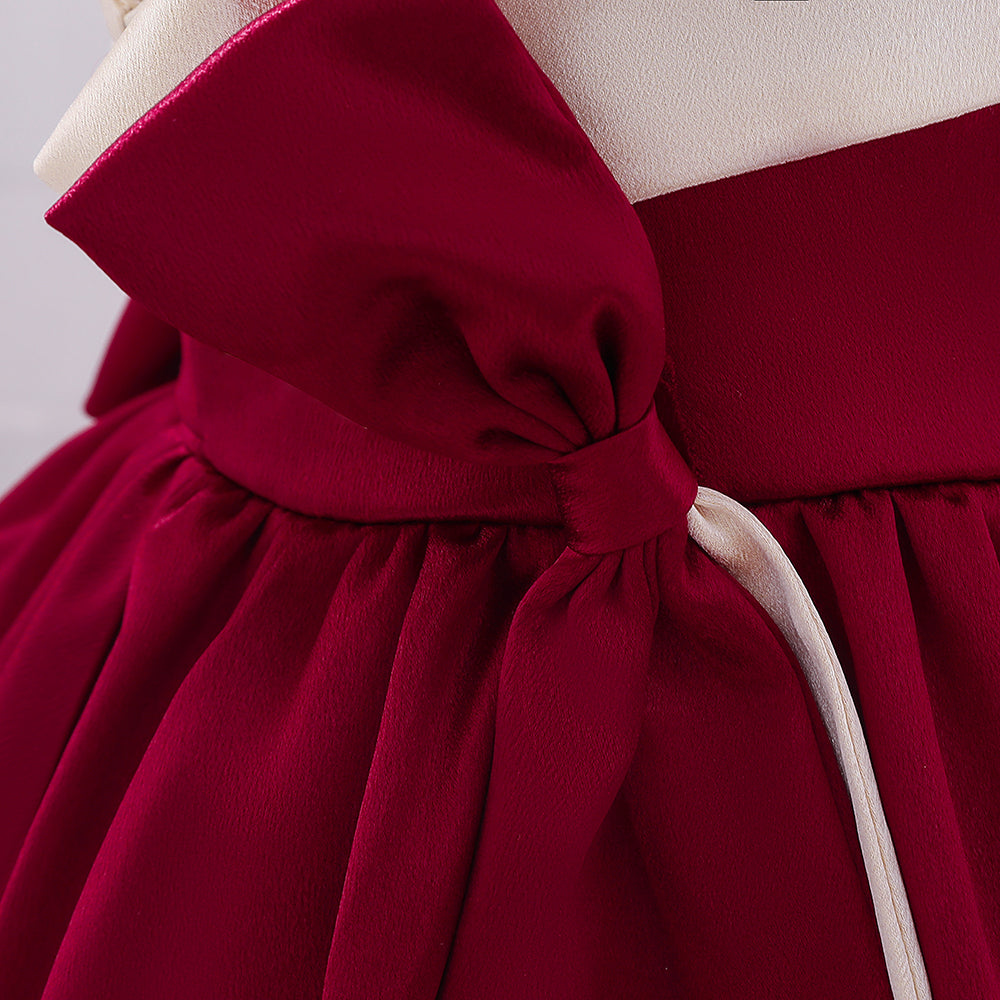 Maroon Colourblocked Side Tape Detail Balloon Dress