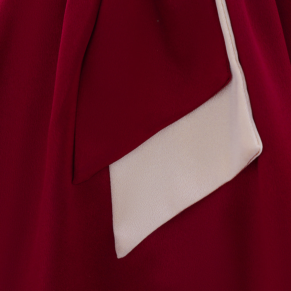 Maroon Colourblocked Side Tape Detail Balloon Dress