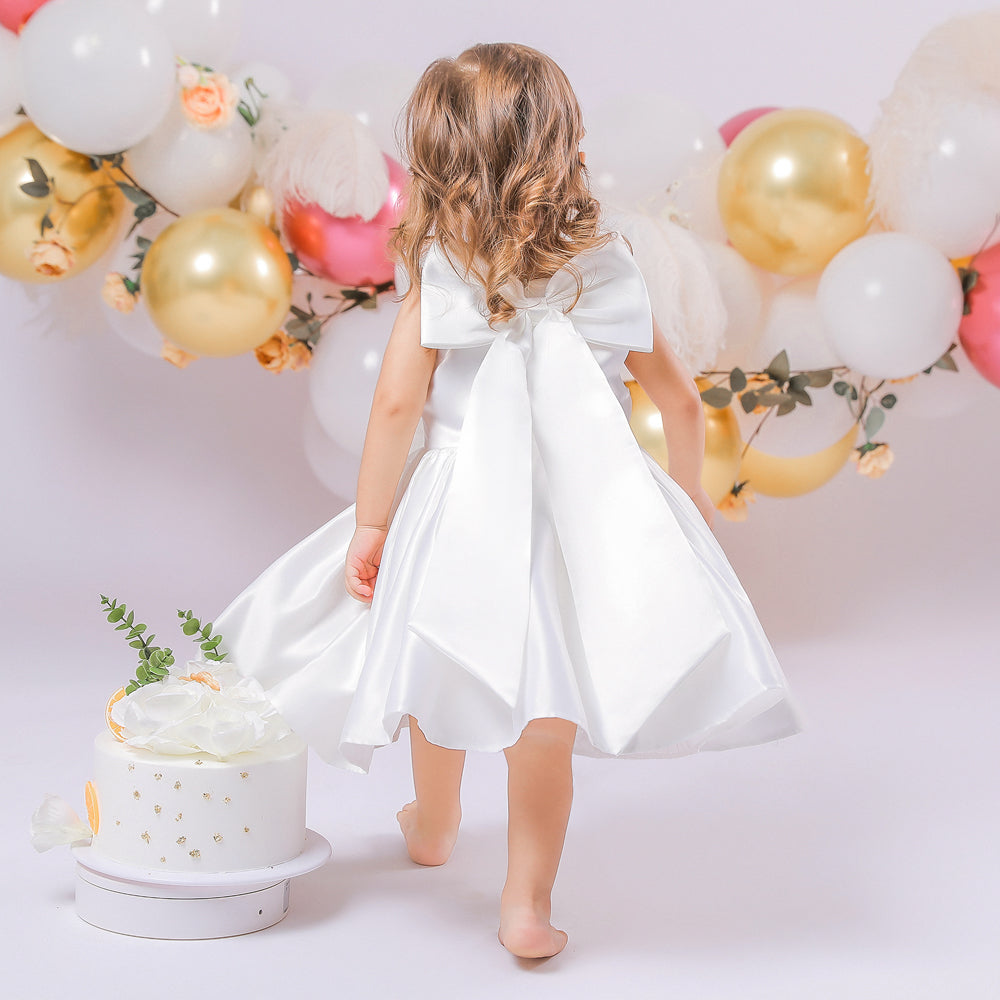Girls White Sleeveless Balloon Mini Dress