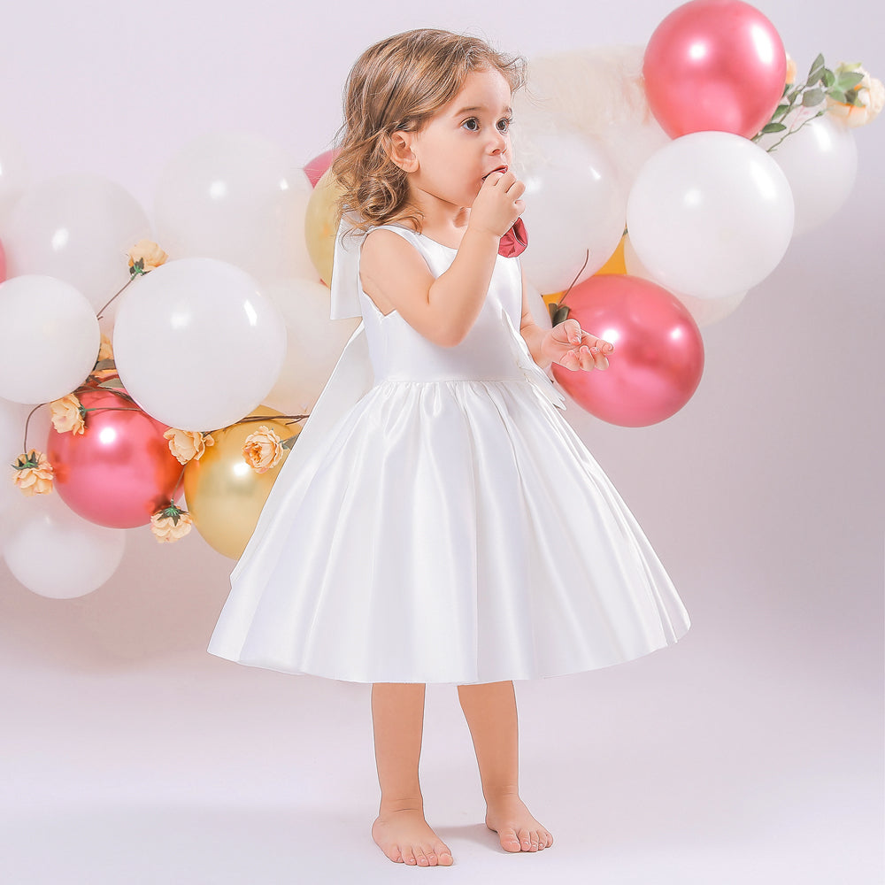 Girls White Sleeveless Balloon Mini Dress