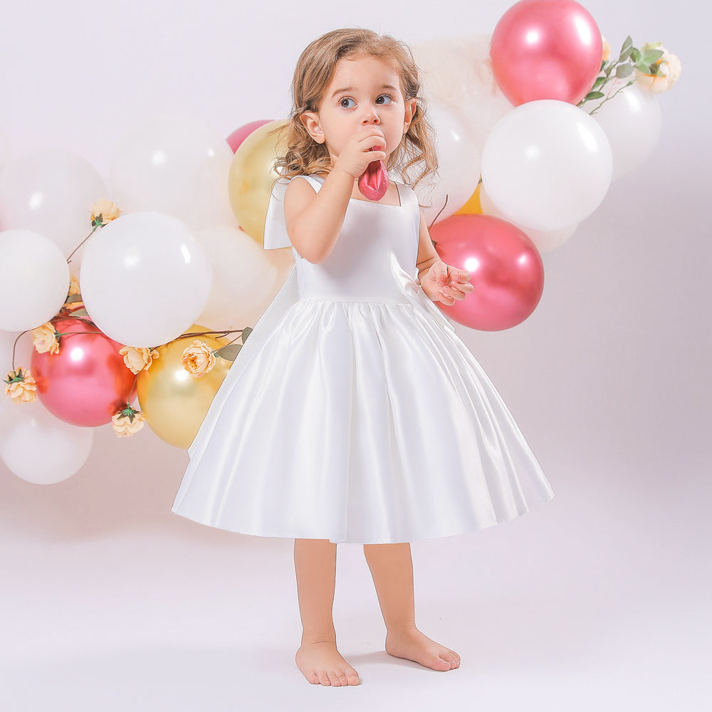 Girls White Sleeveless Balloon Mini Dress