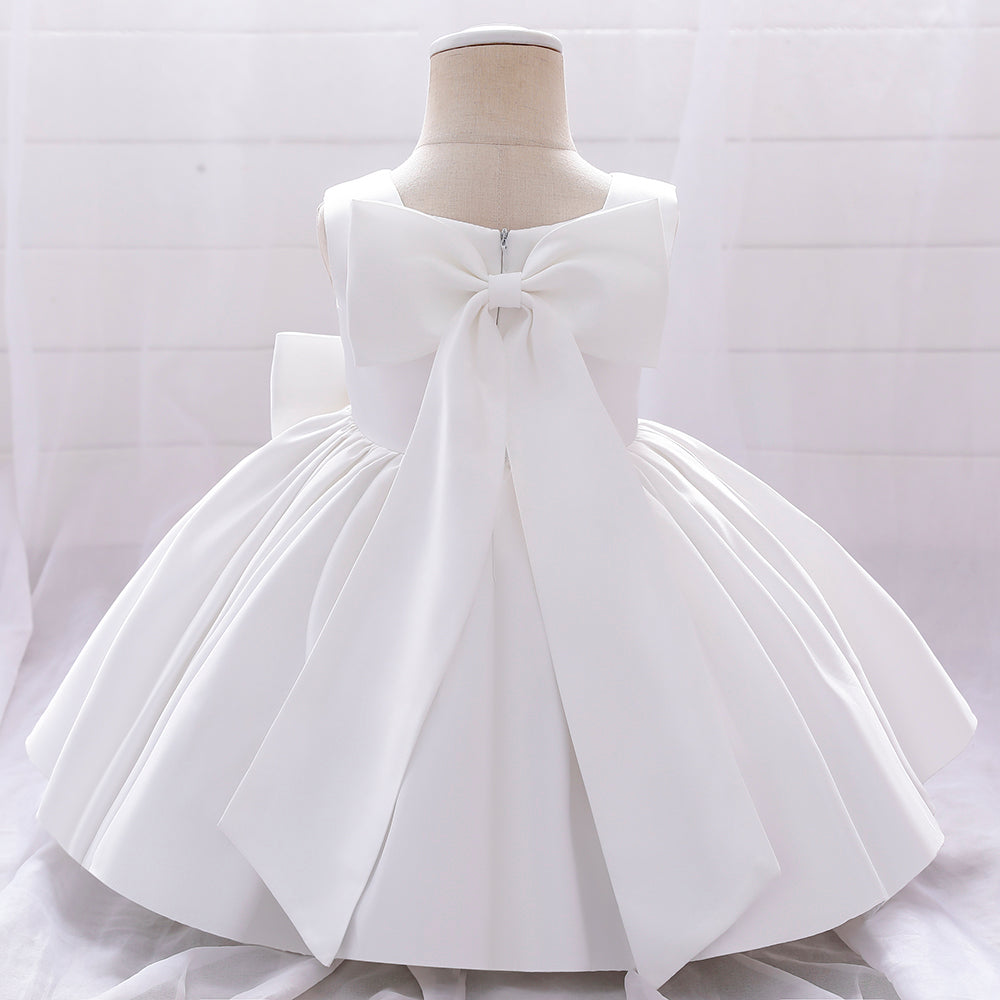 Girls White Sleeveless Balloon Mini Dress