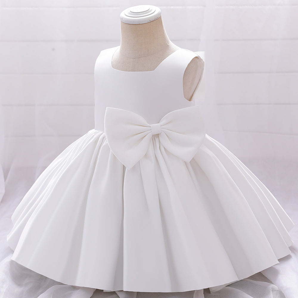 Girls White Sleeveless Balloon Mini Dress