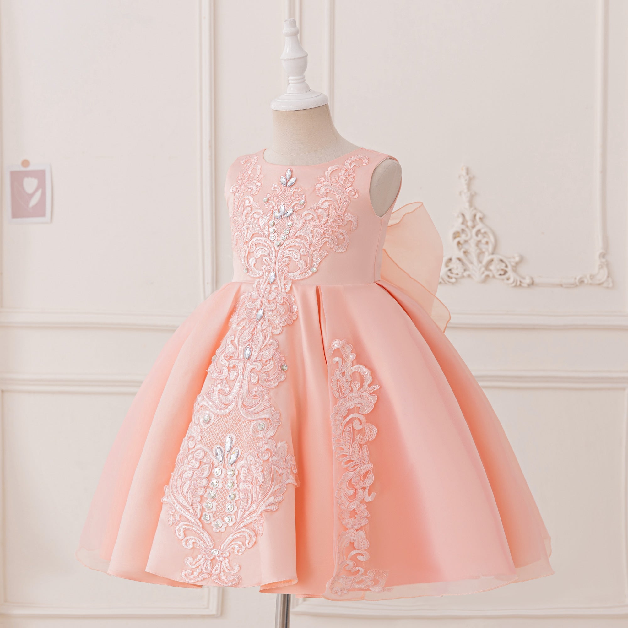 Girls Self Design Bow Detail Fit & Flare Dress