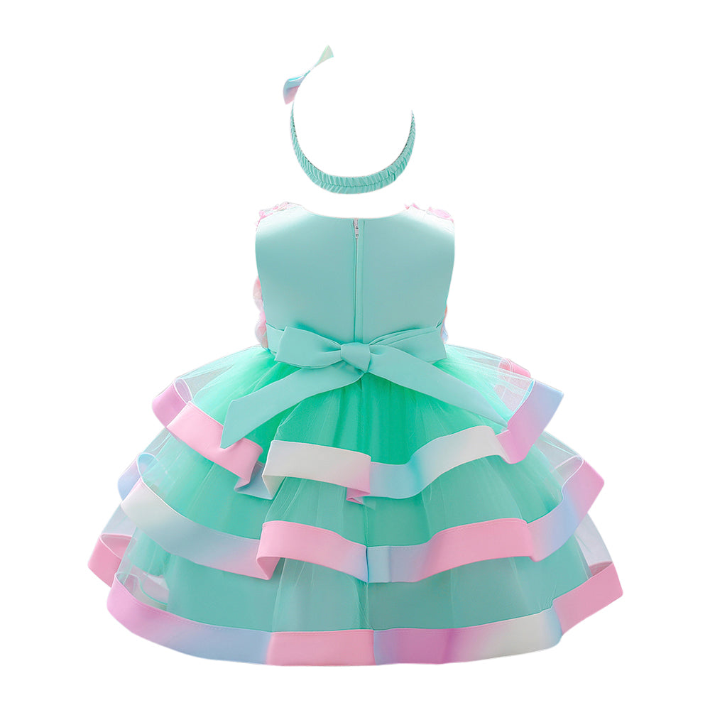 Girls Embellished Round Neck Sleeveless Layered Fit & Flare Dress