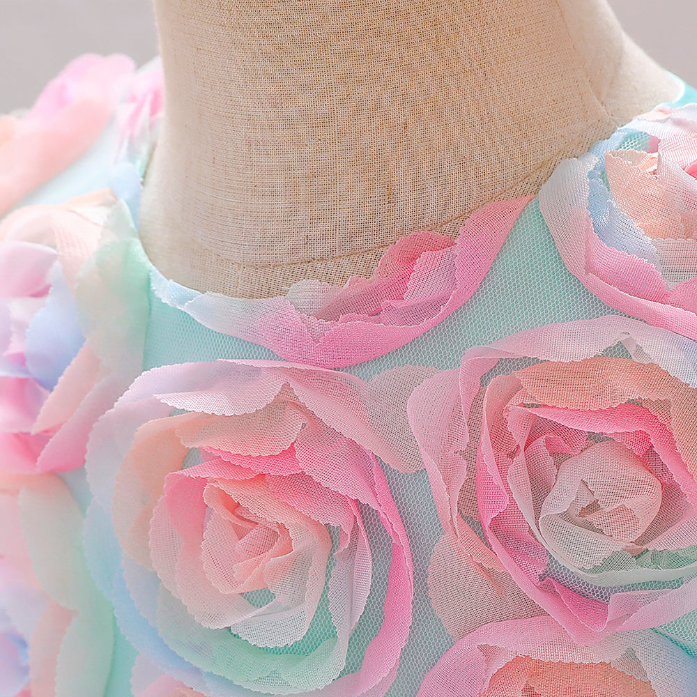 Girls Embellished Round Neck Sleeveless Layered Fit & Flare Dress