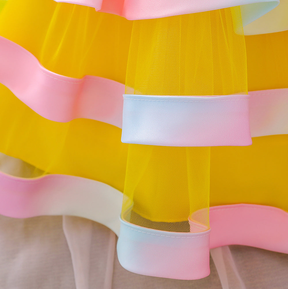 Girls Yellow Floral Round Neck Bow Fit & Flare Dress