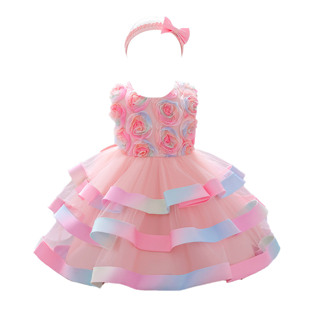 Girls Peach Coloured Self Design Fit & Flare Mini Dress