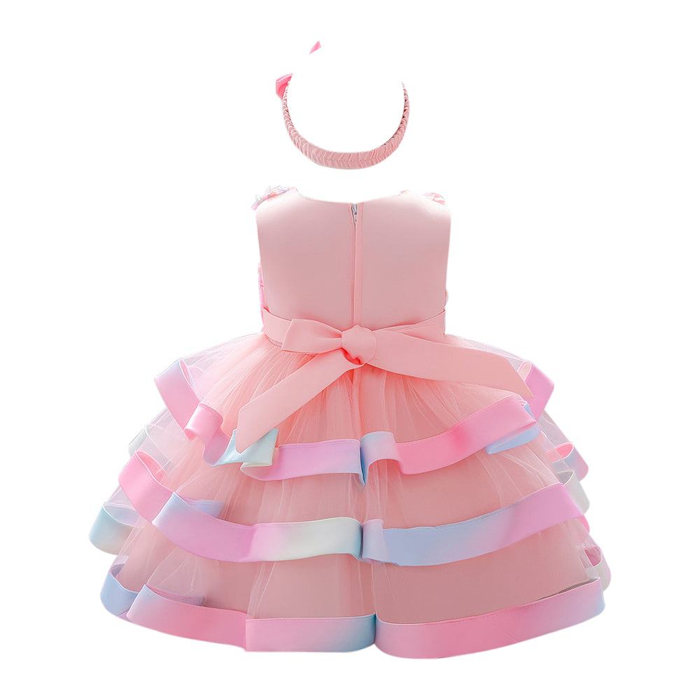 Girls Peach Coloured Self Design Fit & Flare Mini Dress
