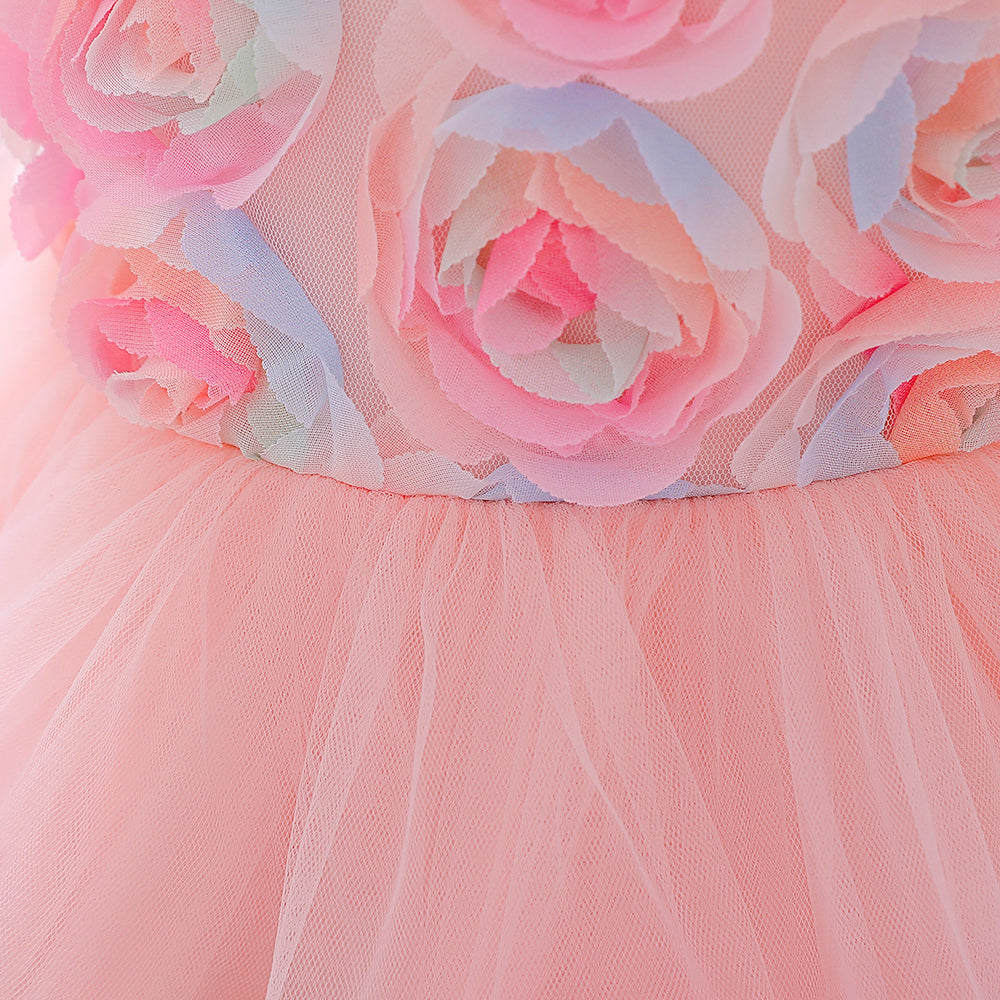 Girls Peach Coloured Self Design Fit & Flare Mini Dress