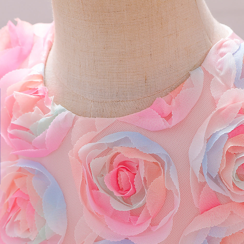 Girls Peach Coloured Self Design Fit & Flare Mini Dress