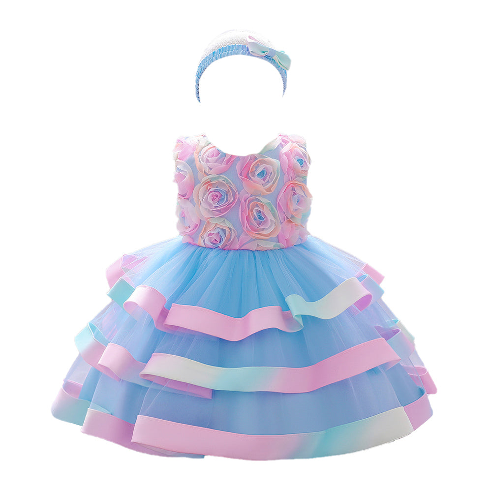 Girls Blue Corsage Balloon Dress