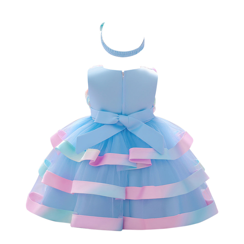 Girls Blue Corsage Balloon Dress