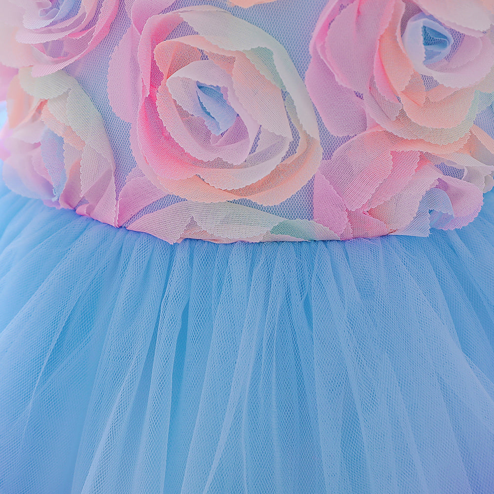 Girls Blue Corsage Balloon Dress