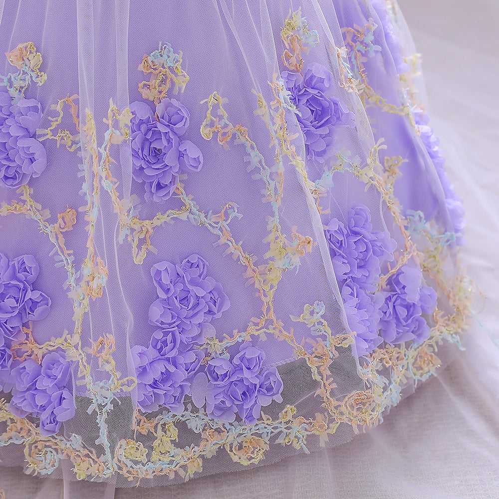 Girls Purple Floral Embroidered Bow Fit & Flare Midi Dress