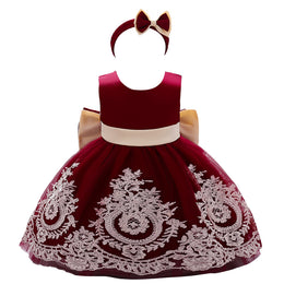 Girls Maroon Embroidered Fit & Flare Dress