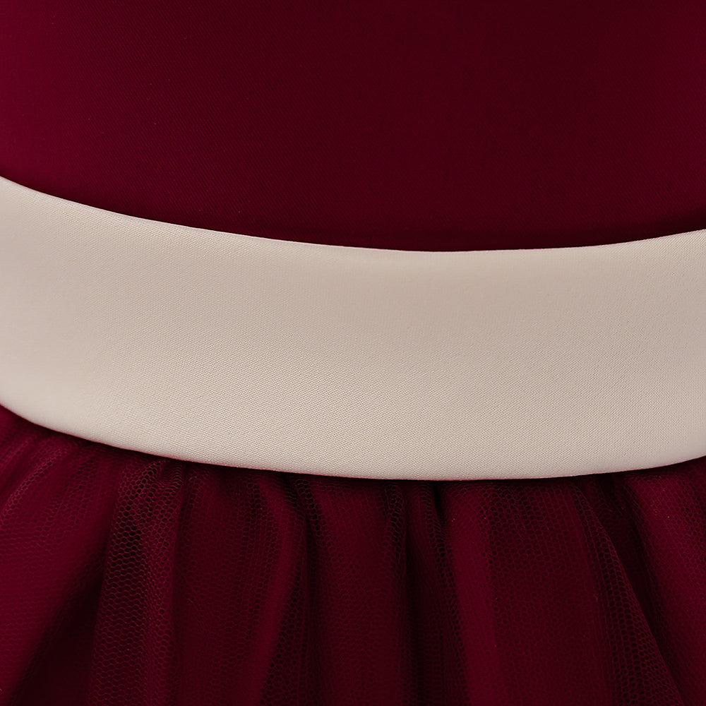 Girls Maroon Embroidered Fit & Flare Dress