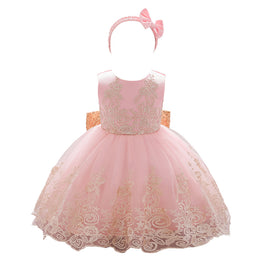 Girls Pink Floral Embroidered Fit & Flare Maxi Dress