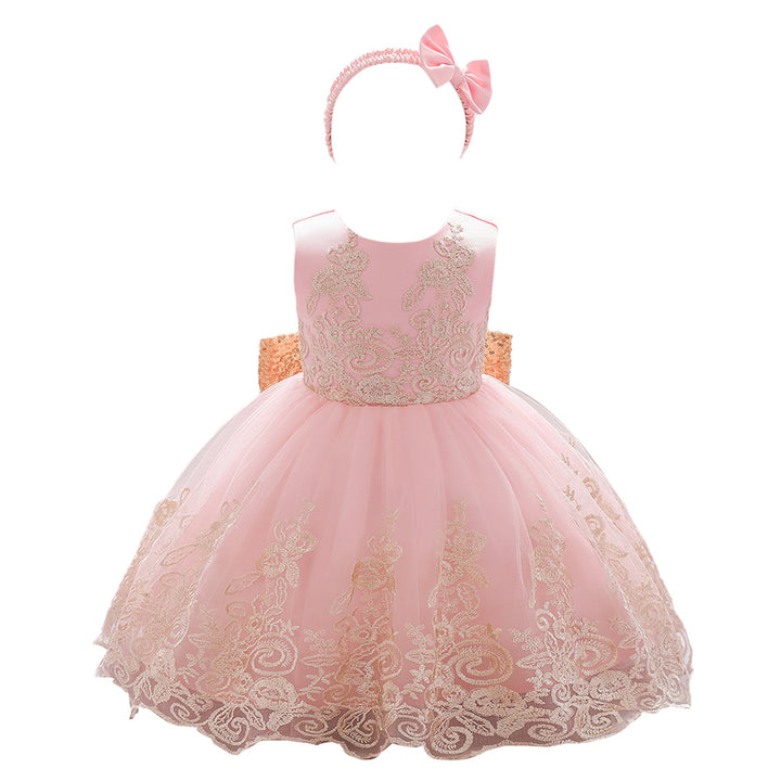 Girls Pink Floral Embroidered Fit & Flare Maxi Dress