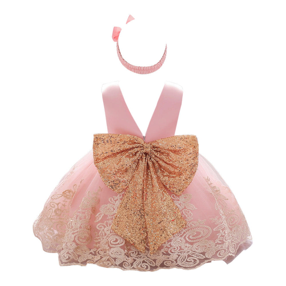 Girls Pink Floral Embroidered Fit & Flare Maxi Dress