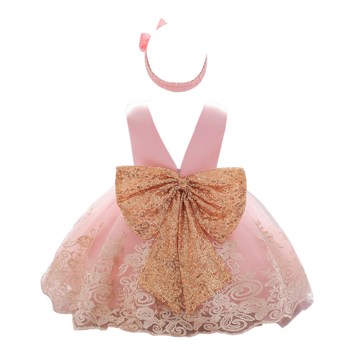 Girls Pink Floral Embroidered Fit & Flare Maxi Dress