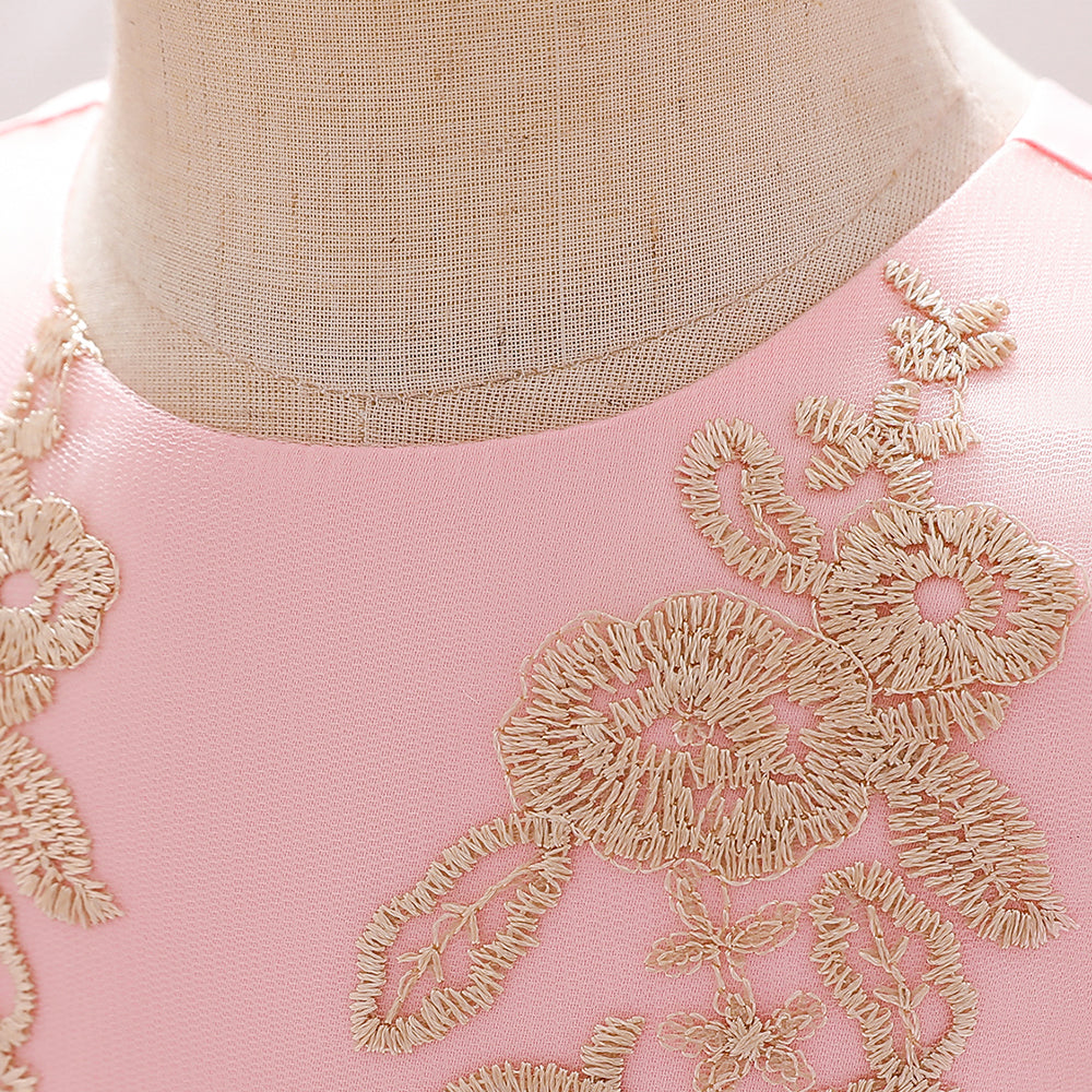 Girls Pink Floral Embroidered Fit & Flare Maxi Dress