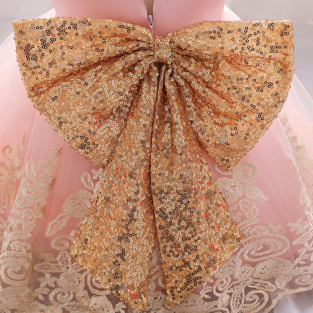 Girls Pink Floral Embroidered Fit & Flare Maxi Dress