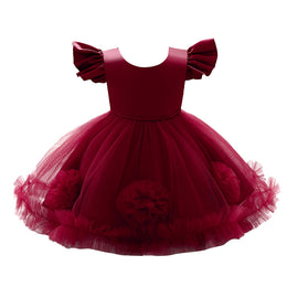 Maroon & blood red Flutter Sleeve Applique Fit & Flare Midi Dress