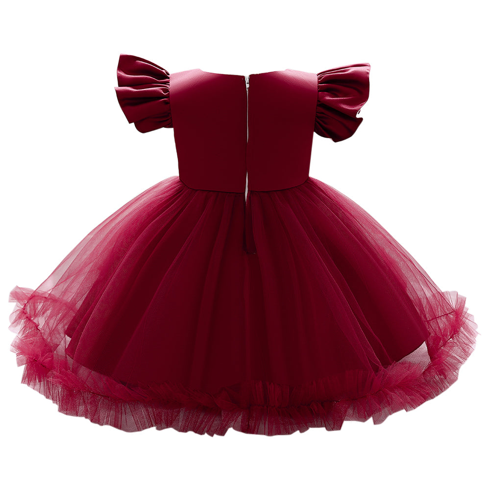 Maroon & blood red Flutter Sleeve Applique Fit & Flare Midi Dress