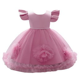 Pink Infant Girls Flutter Sleeves Corsage Balloon Dress