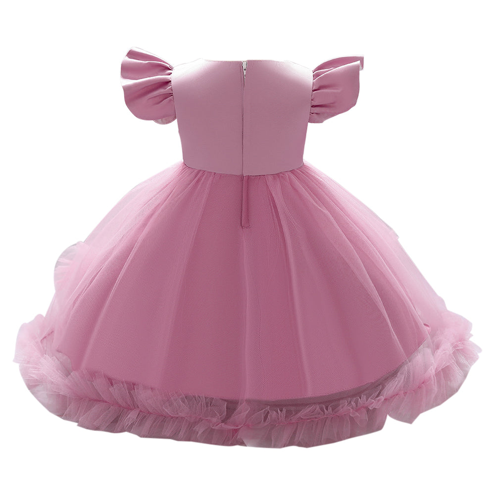 Pink Infant Girls Flutter Sleeves Corsage Balloon Dress