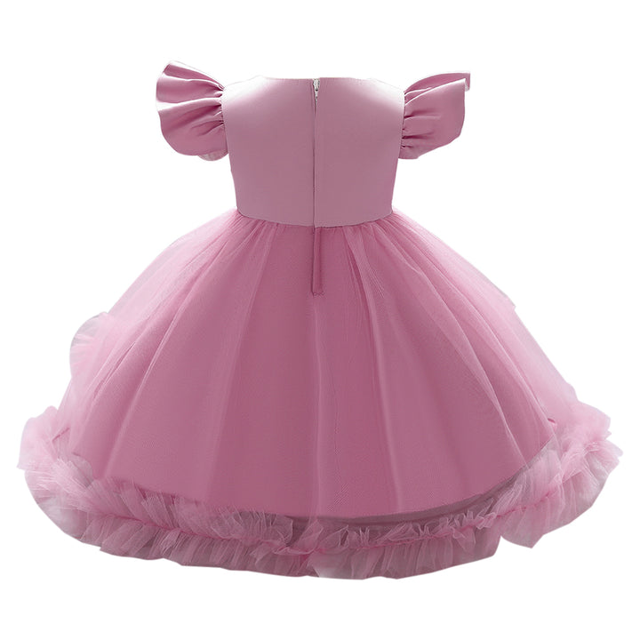 Pink Infant Girls Flutter Sleeves Corsage Balloon Dress